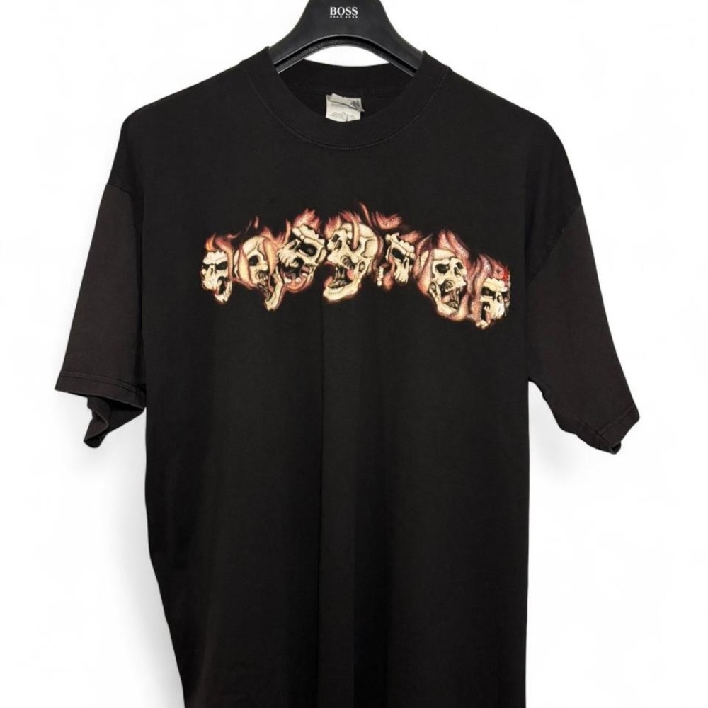 Gildan Black Tee with Flaming Skull Graphic